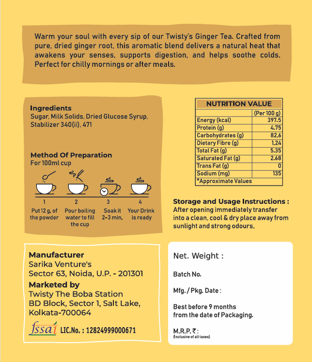 Twisty India Instant Ginger Tea Premix, No Artificial Colours, Natural Heat Blend (1 Kg)